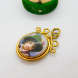 Victorian Pinchbeck & Painted Porcelaine Locket Pendant Antique c1840