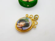 Victorian Pinchbeck & Painted Porcelaine Locket Pendant Antique c1840