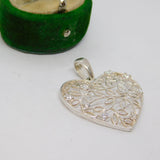 Sterling Silver Cutwork Leaf Crystal Set Heart Charm Pendant Vintage c1970
