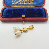 900 Silver Gilt and Twin Seed Pearl Charm Pendant Vintage c1970