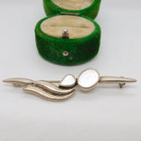 Sterling Silver Mother of Pearl Pearl Set Brooch Pin Vintage c1970