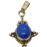 Sterling Silver Blue Hardstone Cabochon Drop Charm Pendant Vintage c1970
