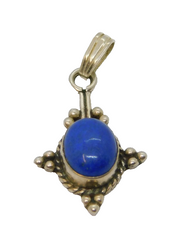 Sterling Silver Blue Hardstone Cabochon Drop Charm Pendant Vintage c1970