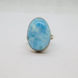 Sterling Silver Oval Natural Larimar Statement Studio Ring Vintage c1970 Size R