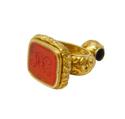 George III 9ct Gold Cased Carnelian 'JA' Monogram Seal Fob Antique c1820