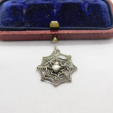 Sterling Silver Spider in her Web Charm Pendant Vintage c1970