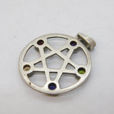Sterling Silver Multi-Gem Set Pentagram Star Drop Pendant Vintage