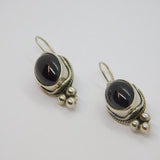 Pair of Sterling Silver Cabochon Garnet Hook Drop Studio Earrings Vintage c1990