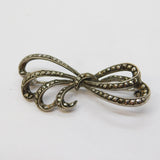 Art Deco Sterling Silver & Marcasite Set Spray Bow Brooch Antique c1920s