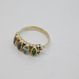 Sterling Silver Garnet, Amethyst, Topaz & Peridot Ring Vintage c1970 Size O 1/2