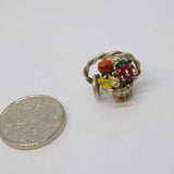 Sterling Silver Painted Fruit Basket Charm Pendant Vintage c1970
