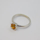 Sterling Silver Claw Set Citrine Solitaire Dress Ring Vintage c1970 Size N