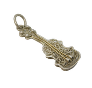 Sterling Silver Filigree Guitar Charm Pendant Vintage c1970s