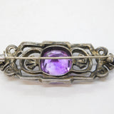 Art Deco Sterling Silver, Marcasite & Amethyst Floral Brooch Antique c1930s
