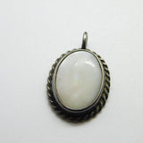 Sterling Silver and Mother of Pearl Oval Charm Pendant Vintage c1970