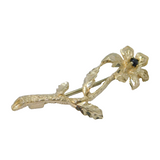 Sterling Silver Bright Cut Sapphire Set Textured Flower Brooch Vintage c1990