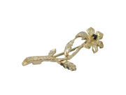 Sterling Silver Bright Cut Sapphire Set Textured Flower Brooch Vintage c1990