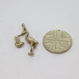 Sterling Silver Stork Bird With Baby Charm Pendant Vintage c1970