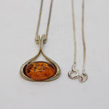 Sterling Silver & Baltic Amber Drop Pendant Necklace Vintage c1990s