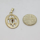 Sterling Silver Garnet Set Oval Cutwork Pendant Vintage c1970s