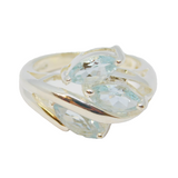 Sterling Silver 3 Stone Pale Blue Topaz Dress Ring Vintage c1970 Size J 1/2