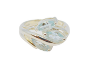 Sterling Silver 3 Stone Pale Blue Topaz Dress Ring Vintage c1970 Size J 1/2
