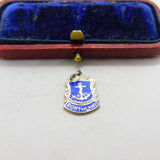 Sterling Silver and Enamel Porthcawl Travel Shield Charm Pendant Vintage c1970