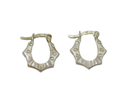 Pair of Sterling Silver Modernist Patterned Huggie Hoop Earrings Modern c1990
