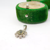 Sterling Silver Green & Clear Crystal Set Flower Charm Pendant Vintage c1970