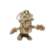 Sterling Silver Cartoon Dustbin Charm Pendant Vintage c1970