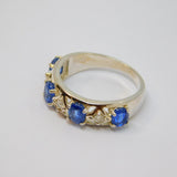 Sterling Silver 7 Stone Blue & White Sapphire Dress Ring Vintage c1970 Size O