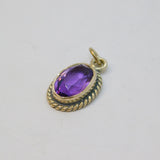 Sterling Silver Faceted Oval Amethyst Drop Charm Pendant Vintage c1970
