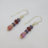 Pair of Sterling Silver Purple Mixed Glass Bead Drop Earrings Contemporary c2010