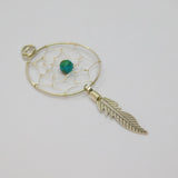 Sterling Silver Dreamcatcher With Turquoise Bead & Feather Pendant Vintage c1970