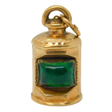 9ct Gold & Green Glass Starboard Ships Lantern Charm Vintage 1975 London