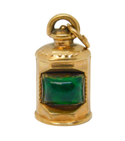 9ct Gold & Green Glass Starboard Ships Lantern Charm Vintage 1975 London