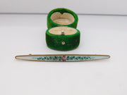 Edwardian Gilt Metal & Guilloche Enamel Rose Flower Brooch Antique c1910