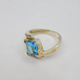 Sterling Silver Blue Topaz & Crystal Diagonal Band Ring Vintage c1990 Size M 1/2