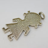 Large Sterling Silver & Sparkling Crystal Set Little Girl Pendant Vintage