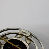 Sterling Silver Faceted Garnet Set Floral Brooch Pin Vintage c1970