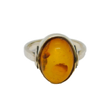 Sterling Silver Baltic Amber Cabochon Studio Style Ring Vintage c1970 Size M 1/2