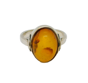 Sterling Silver Baltic Amber Cabochon Studio Style Ring Vintage c1970 Size M 1/2