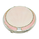 Sterling Silver Pink Guilloche Enamel Mirror Compact Antique 1921 Birmingham