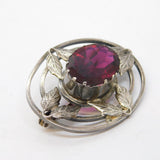 Sterling Silver Faceted Garnet Set Floral Brooch Pin Vintage c1970