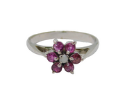 Sterling Silver 6 Ruby & Opal Cluster Dress Ring Vintage c1970 Size O