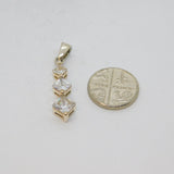 Sterling Silver Graduating Offset Squares CZ Drop Pendant Modern c2000s