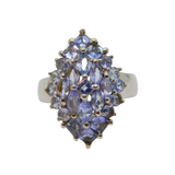 Sterling Silver Multi-Stone Tanzanite Cocktail Ring Vintage c1970 Size M 1/2