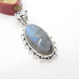 Large Sterling Silver & Labradorite Drop Pendant Vintage c1980