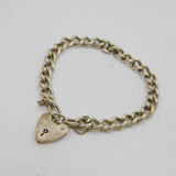 Sterling Silver Heart Padlock Clasp Chunky Curb Charm Bracelet Vintage c1970's