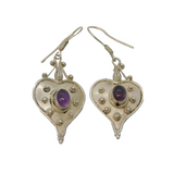 Sterling Silver & Cabochon Amethyst Studio Drop Earrings Vintage